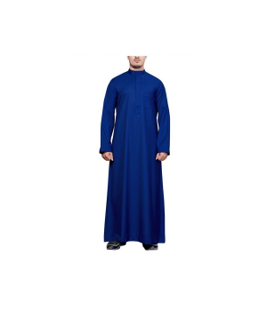 Latest Designed Thobes with Solid Blue Colored Top Quality Material Made Islamic Cloth Thobes For Men`s Wearing Uses