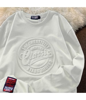 Custom Clothes Men Oversized Crewneck Sweatshirts Organic Cotton Clothing Embossed Sweatshirt Unisex