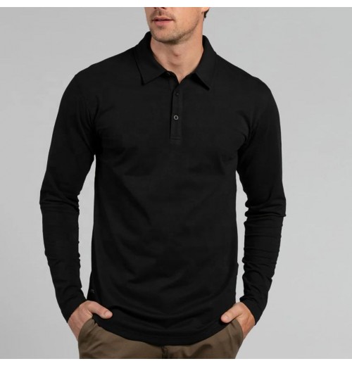 Custom OEM High Quality Solid Color Cotton Polyester Business Formal Long Sleeve Polo Shirt Men