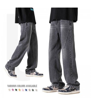 jeans hombre straight wide leg trousers vintage washed jeans casual trousers drape wear men's jeans
