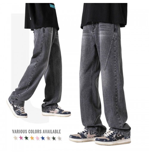 jeans hombre straight wide leg trousers vintage washed jeans casual trousers drape wear men's jeans