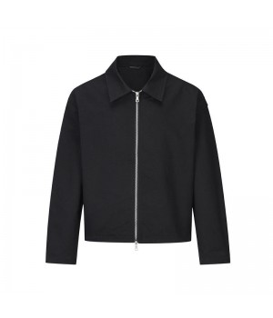 JINTENG unisex Trendy jacket short zipper jacket black windproof fashionable lapel men women jacket